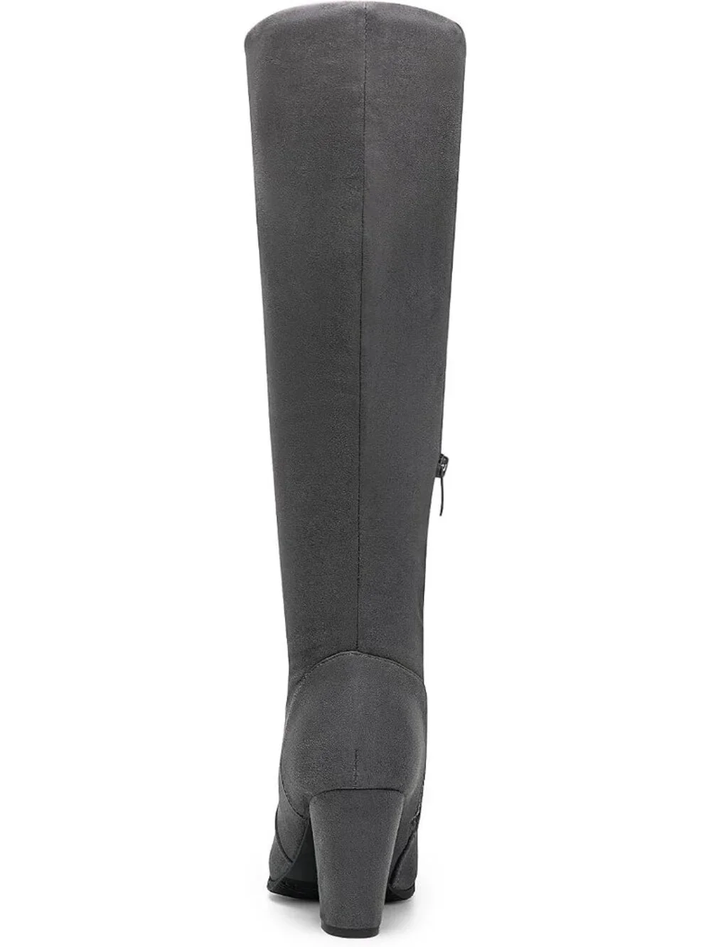 Women's Grey Faux Fur Lined Square Toe Side Zipper Knee High Riding Boots